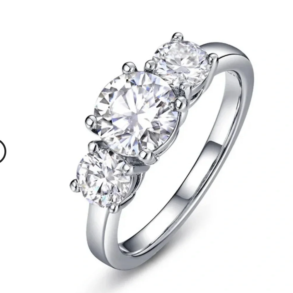 Classic 3-stone Round Cut Moissanite Sterling Silver Wedding/Anniversary Ring